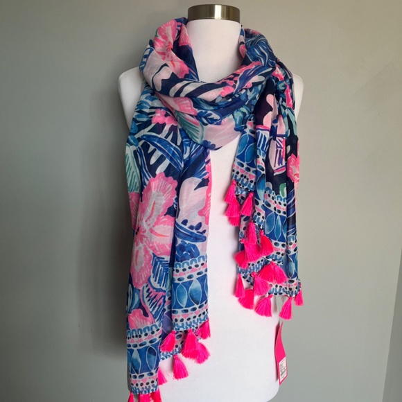 Lilly Pulitzer Resort Scarf Sugar Engineered Mambo Wrap High Tide Floral Hibiscu - Picture 9 of 11